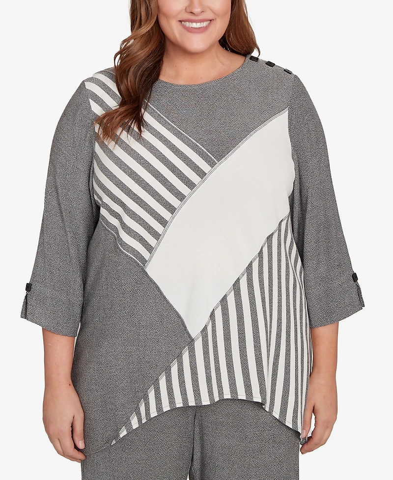 Alfred Dunner Plus Santa Barbara Diagonal Spliced Stripe Top
