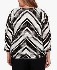 Alfred Dunner Plus Santa Barbara Chevron Crochet Bell Sleeve Top