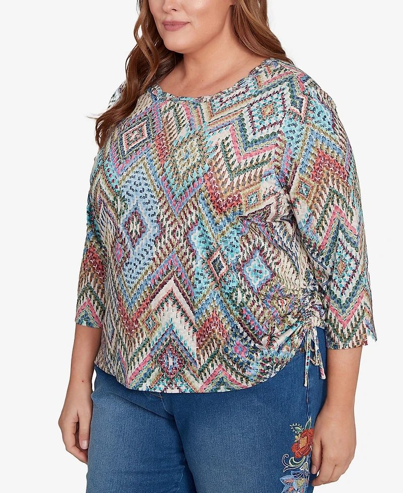 Alfred Dunner Plus El Paso Ikat Diamond Detailed Neckline Top