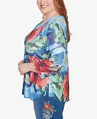 Alfred Dunner Plus El Paso Dramatic V-Neck Floral Top