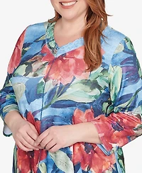 Alfred Dunner Plus El Paso Dramatic V-Neck Floral Top