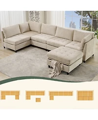 Streamdale Modular U-Shaped Sofa with Ottoman and Storage, Upholstered Chenille, 6-Seat Sectional