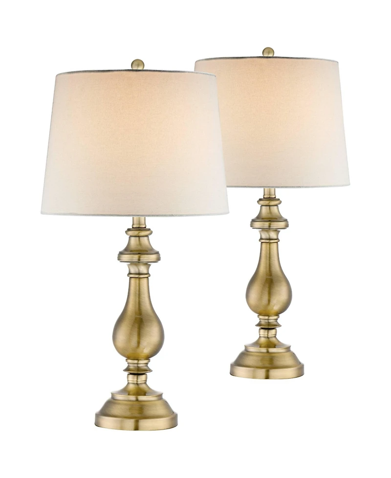 Regency Hill Fairlee Traditional Table Lamps 26" High Set of 2 Antique Brass Metal Candlestick White Fabric Drum Shade for Bedroom Living Room Be