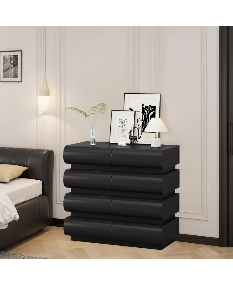 Streamdale 8 Drawer Dresser for Bedroom, Black Dresser No Handle, Modern 8 Chest of Drawers with Wide Storage