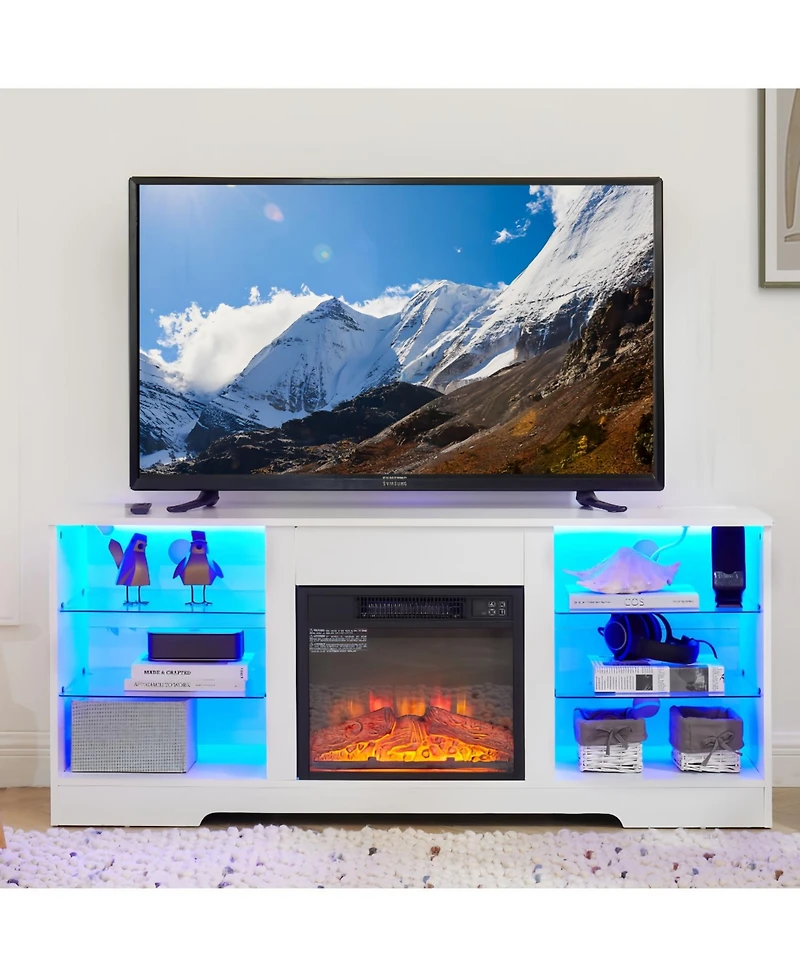Streamdale Electric Fireplace Tv Stand with Glass Shelves, 58