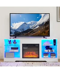 Streamdale Electric Fireplace Tv Stand with Glass Shelves, 58