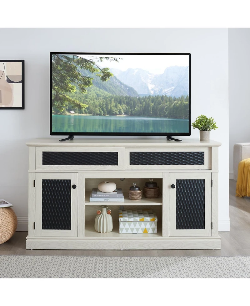 Streamdale Embossed Tv Stand with Open and Closed Storage, Sliding Door, 58.27"W
