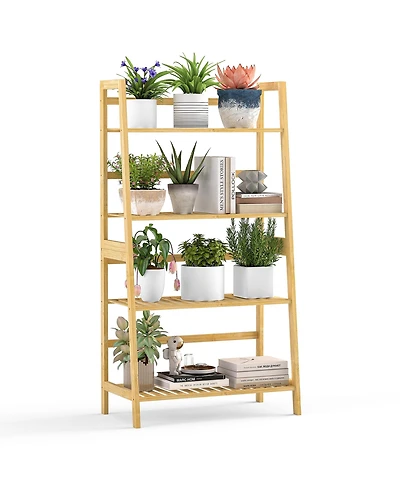 4-Tier Bamboo Ladder Shelf Multipurpose Bookcase, Plant Stand, or Storage Rack