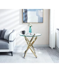 Streamdale Modern Round Tempered Glass End Table With Chrome Legs