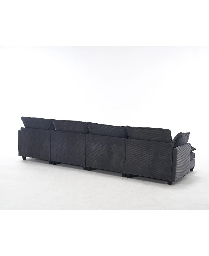 Streamdale Oversized Velvet Modular Sofa U-Shape Couch with Ottomans & Pillows