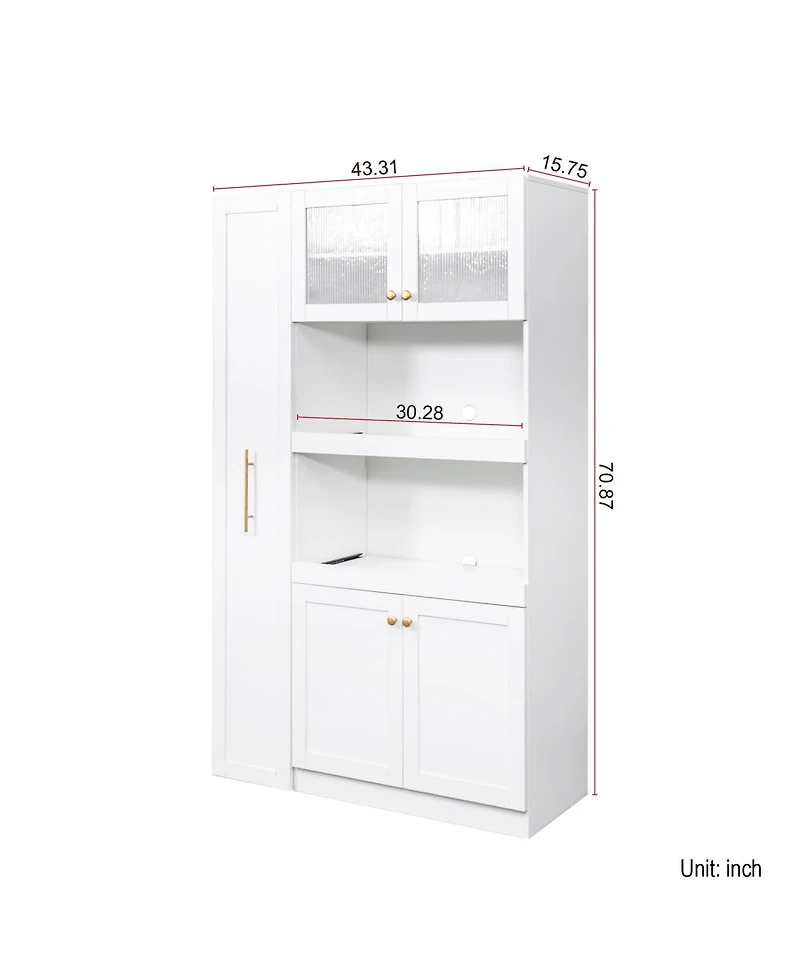 Streamdale Farmhouse Pantry Cabinet, Pull-Out Shelves, 4 Doors - White