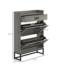 Narrow Shoe Cabinet, Industrial Shoe Storage Cabinet with 2 Flip Drawers, Adjustable Shelves, and Top Drawer, Entryway Hidden Shoe Storage for 12 Pair