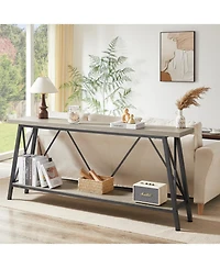 70" Long Sofa Console Table with 2 Shelves for Entryway, Living Room, Rustic Gray