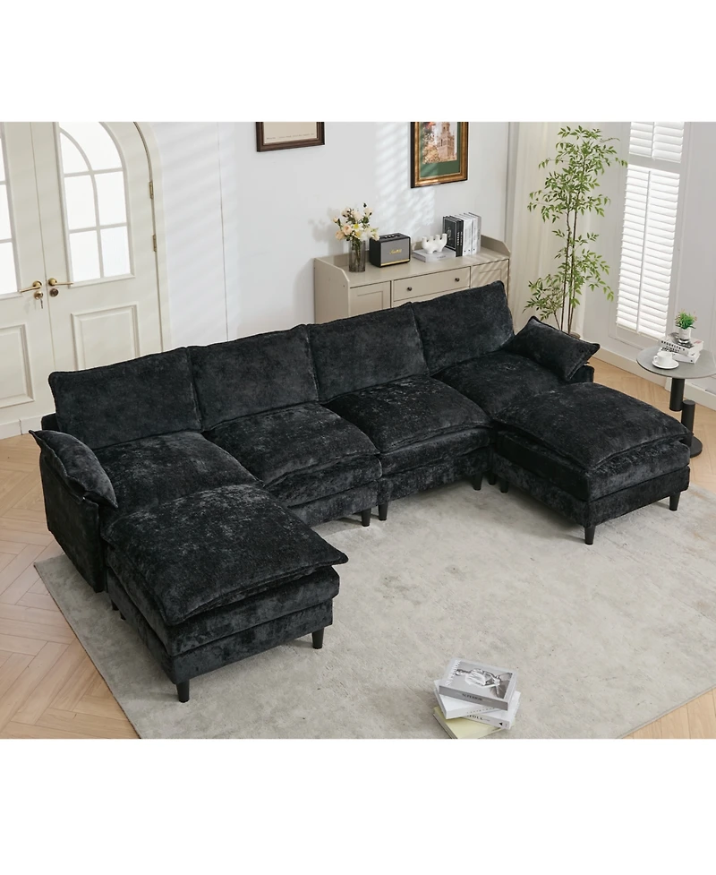 Streamdale 6-Seater Modular Sofa, Cloud Couch, Black Chenille