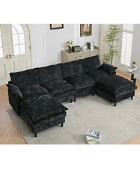 Streamdale 6-Seater Modular Sofa, Cloud Couch, Black Chenille