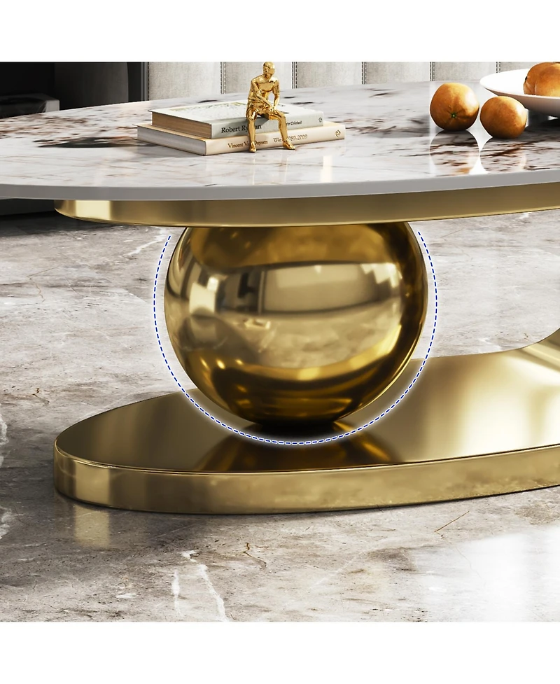 Streamdale 51 Inches Oval Faux Marble Coffee Table for Living Room with Stainless Steel Base