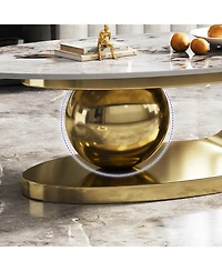 Streamdale 51 Inches Oval Faux Marble Coffee Table for Living Room with Stainless Steel Base
