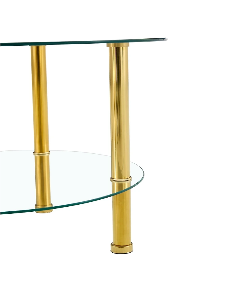 Streamdale Contemporary Glass Coffee Table with Gold Legs (27.5" Top, 23.6" Bottom)