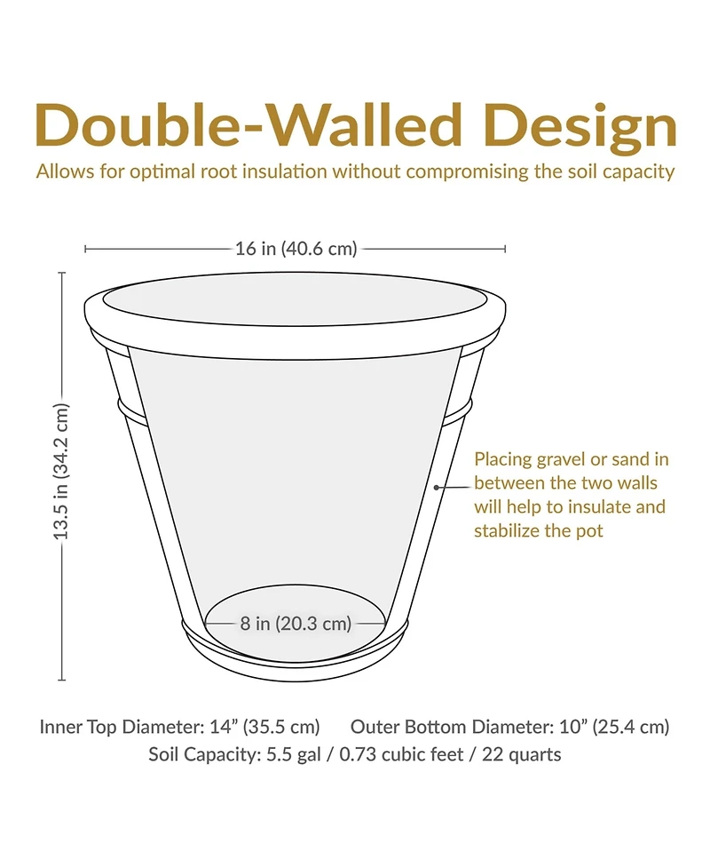 Indoor/Outdoor Patio, Garden, or Porch Weather-Resistant Double-Walled Arabella Flower Pot Planter - 16" - Rust Finish