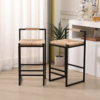 Streamdale Furniture Water Hyacinth Woven Bar Stools with Back Support