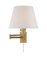 Clement Modern Swing Arm Wall Lamps Set of 2 Warm Gold Plug-In Light Fixture White Linen Hardback Shade for Bedroom Bedside House Reading Living Room
