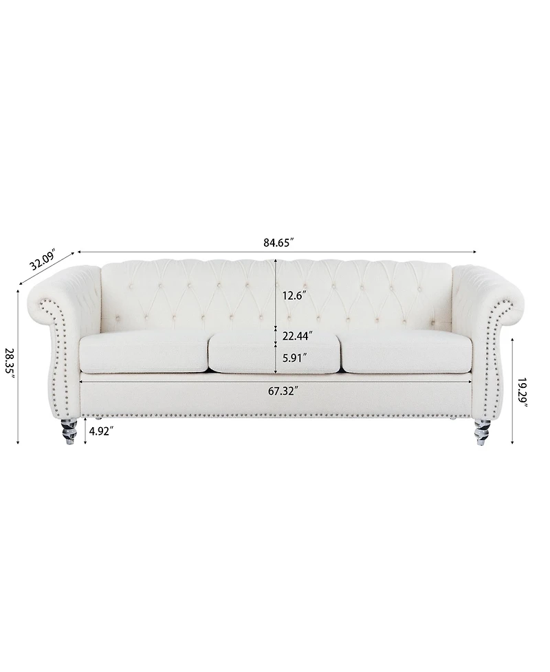 Streamdale Furniture 84.65" Rolled Arm Chesterfield 3 Seater Sofa