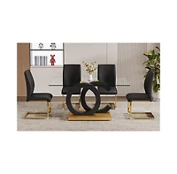 Tempered Glass Dining Set with 4 Pu Chairs - Black and Gold