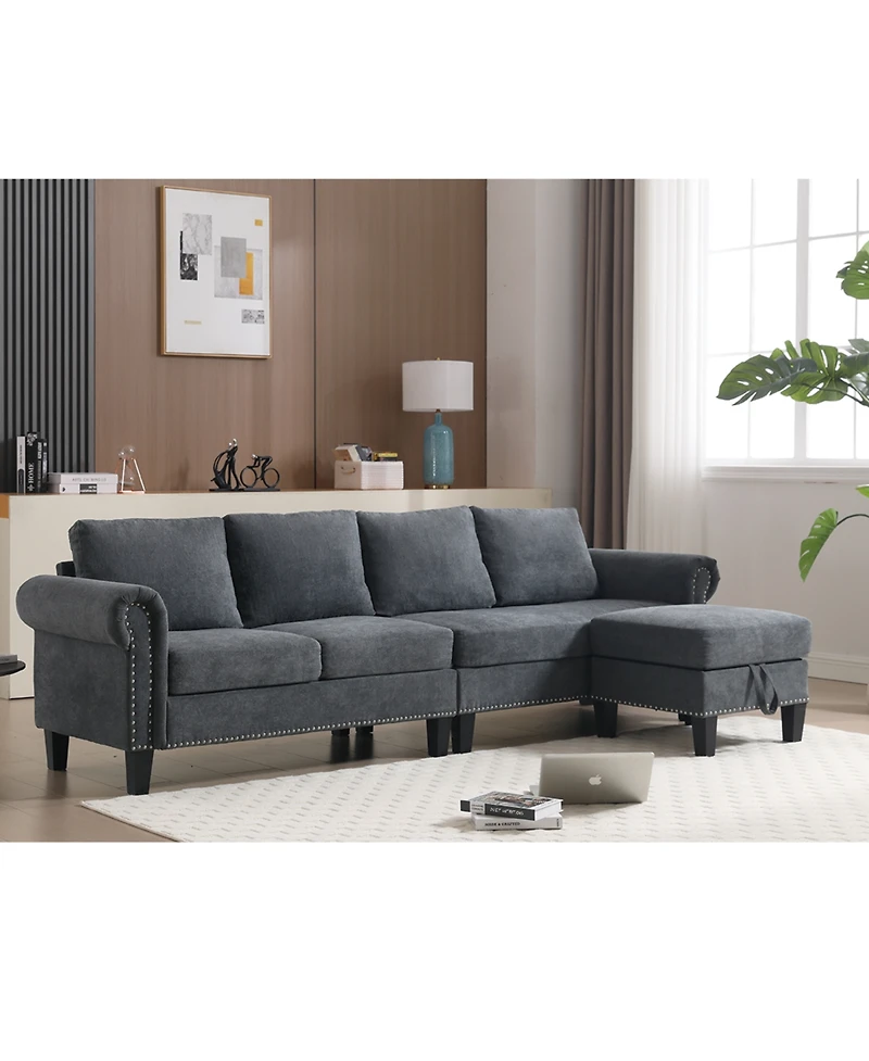 Streamdale Furniture Convertible Sectional Sofa with Storage, L-Shaped, 4-Seater