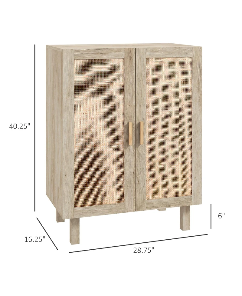 Sideboard Buffet Cabinet, Kitchen Cabinet, Coffee Bar Cabinet with 2 Rattan Doors and Adjustable Shelves, Natural