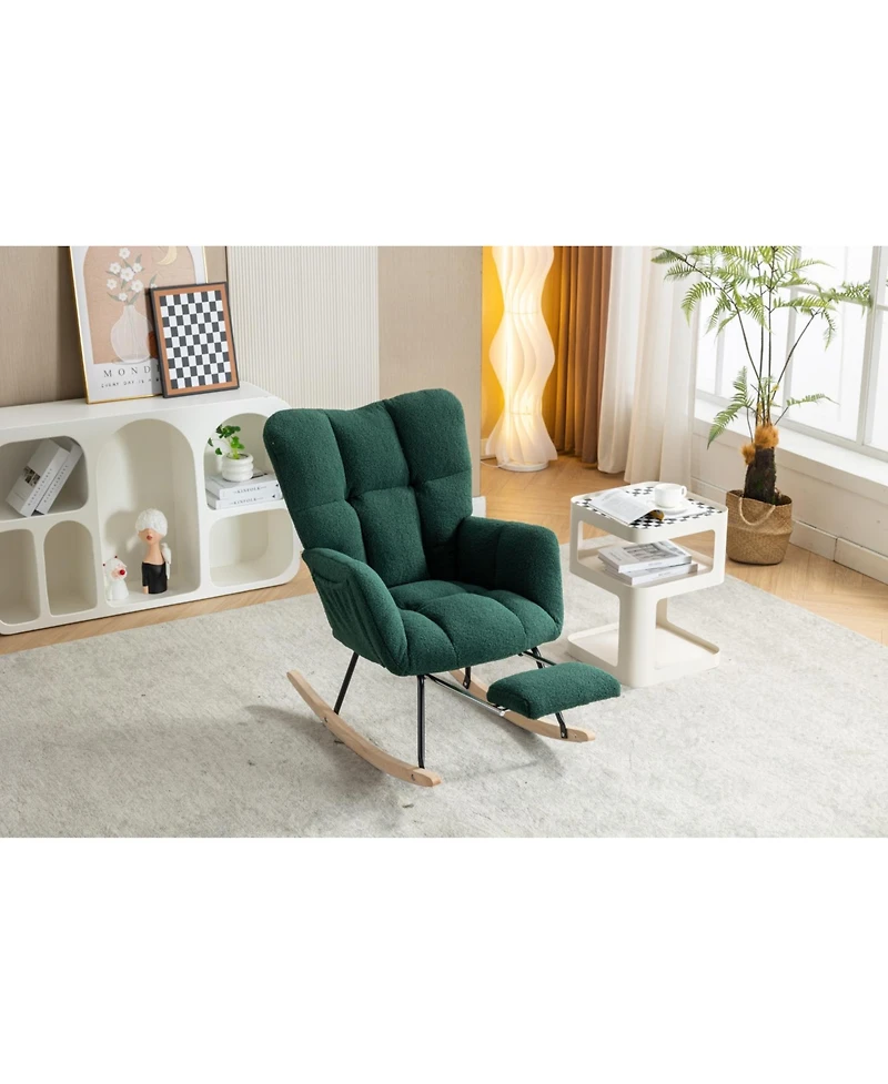 Streamdale Furnitur Teddy Fabric Rocking Chair With Adjustable Footrest,Green