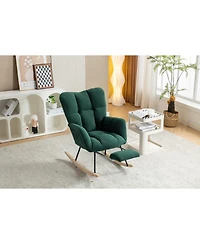 Streamdale Furnitur Teddy Fabric Rocking Chair With Adjustable Footrest,Green