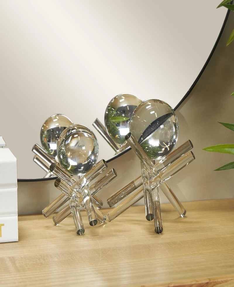 Rosemary Lane Crystal Jack Inspired Decorative Sculpture with Clear Resting Orbs, Set of 2