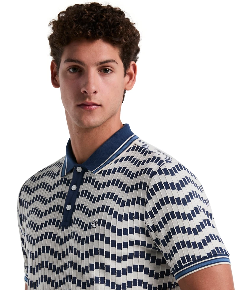 Original Penguin Men's Slim Fit Short Sleeve Zig Zag Textured Polo Shirt