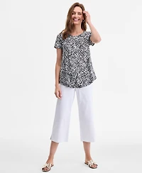 Jm Collection Petite Abstract-Print Scoop-Neck Top, Exclusively at Macy's
