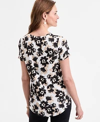 Jm Collection Petite Floral Scoop-Neck Top, Exclusively at Macy's
