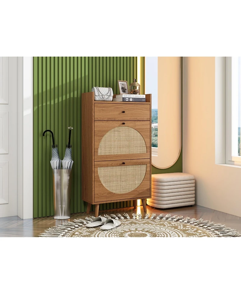 Streamdale Rattan, Allen 2 door 1 drawer cabinet, shoe rack, double layer, suitable for entrance