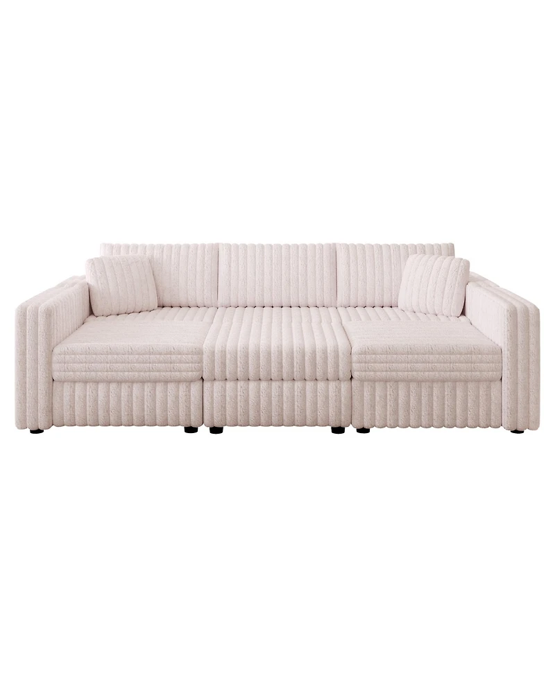 Streamdale U-Shaped 6-Person Sofa with Ottoman, Light Pink, Modular Furniture
