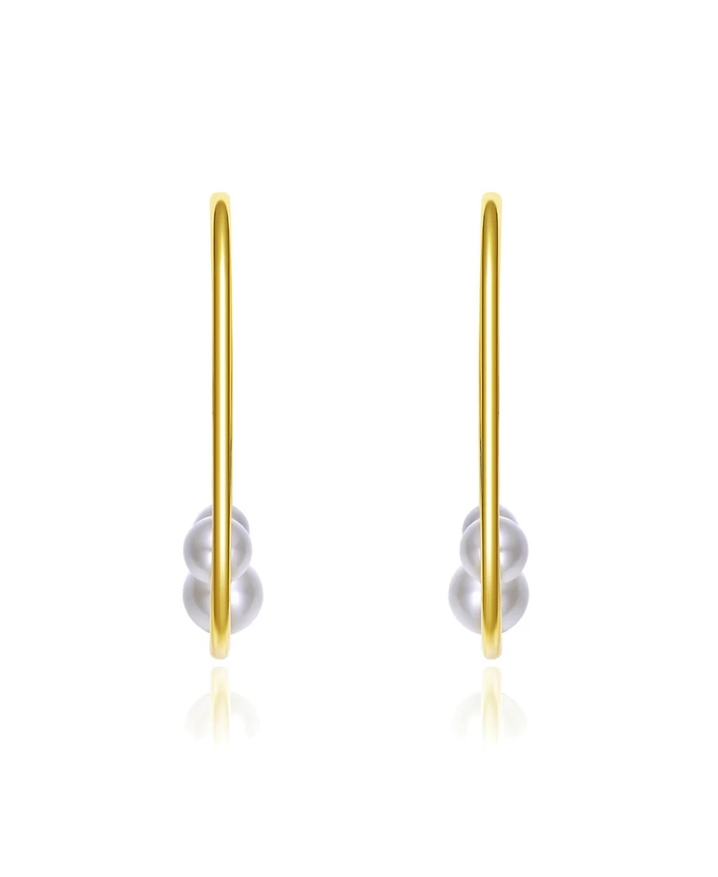 14K Gold Plated Pearl Open Hoop Earrings