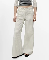 Mango Women's Stripes and Belt Wide Leg Jeans