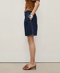 Mango Women's Rinse-Wash Denim Pleated Bermuda Shorts