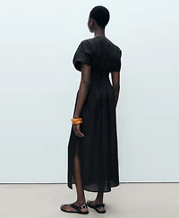 Mango Women's Gathered Panel Long Linen Dress