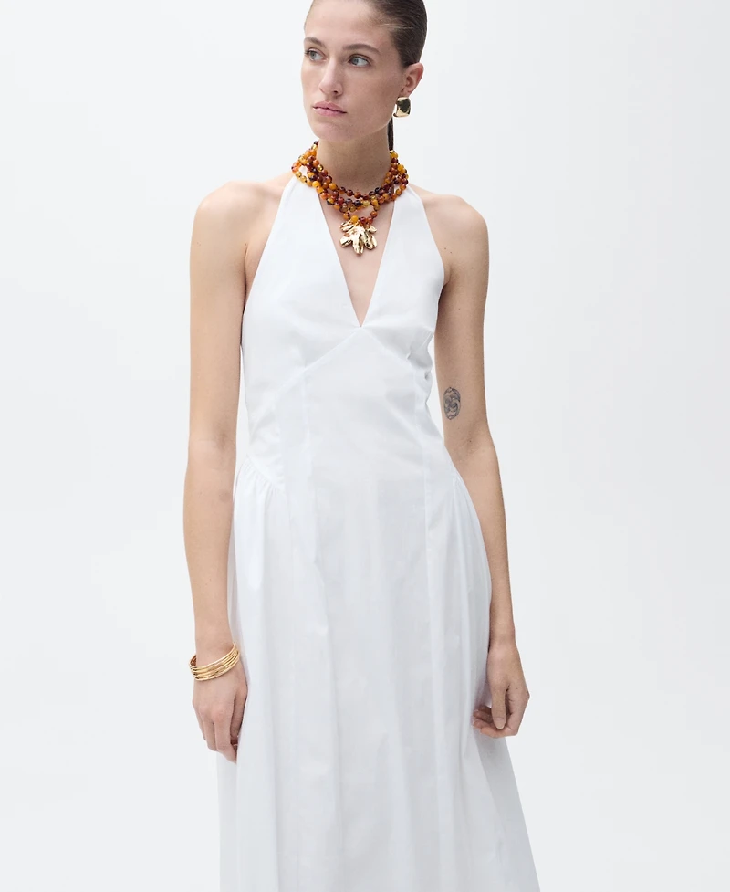 Mango Women's Halter Neck Cotton Midi Dress