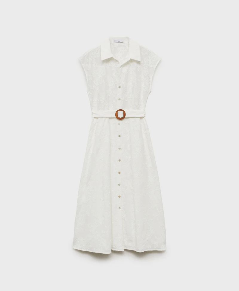 Mango Women's Belt Embroidered Shirt Dress