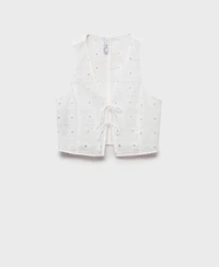 Mango Women's Bows Detail Embroidered Cotton Vest