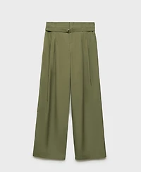 Mango Women's Belted Wide Leg Cotton Pants