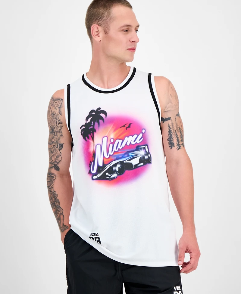 Hugo by Boss Men's Miami Drapes Slim Fit Textured Graphic Tank