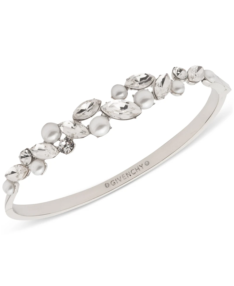 Givenchy Silver-Tone Crystal & Imitation Pearl Bangle Bracelet