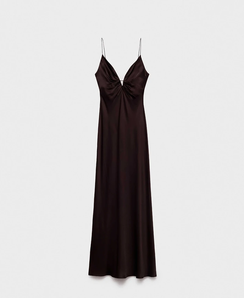 Mango Women's Gathered V-Neckline Satin Dress