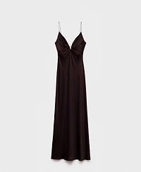 Mango Women's Gathered V-Neckline Satin Dress