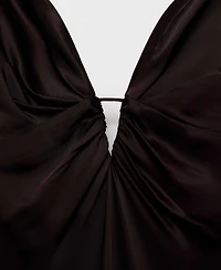 Mango Women's Gathered V-Neckline Satin Dress